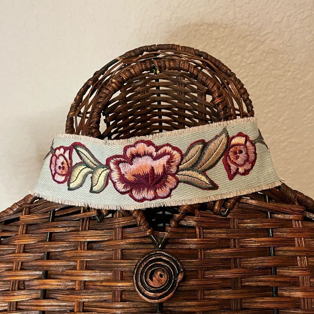 Floral Embroidered Denim Choker Necklace Festival Boho